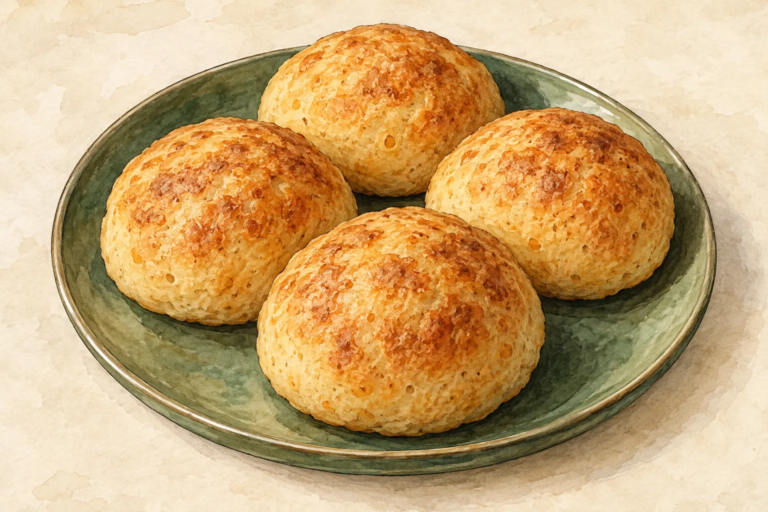 Painted illustration of burger buns made with cheese and almond flour.