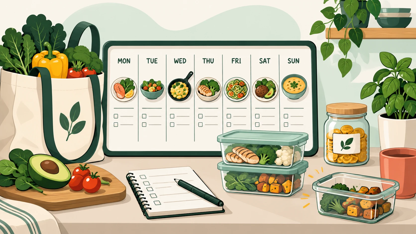 A varied assortment of vegetables, protein foods, olives, avocado, nuts, seeds, and berries