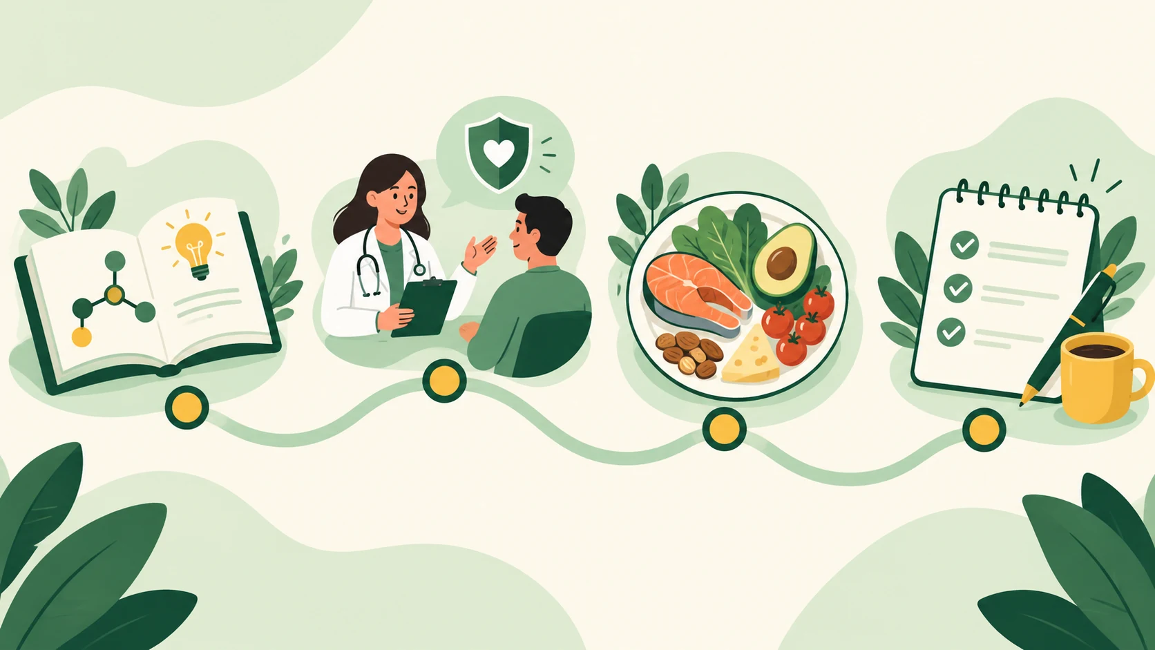 A learning path connecting ketosis basics, safety review, food choices, and flexible planning