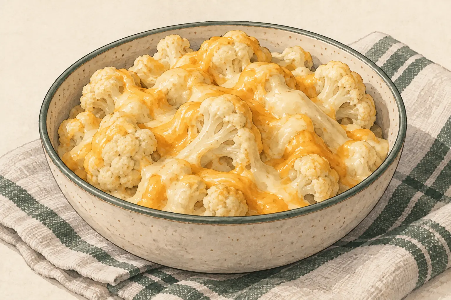 Illustrated concept of cauliflower florets with cheese sauce