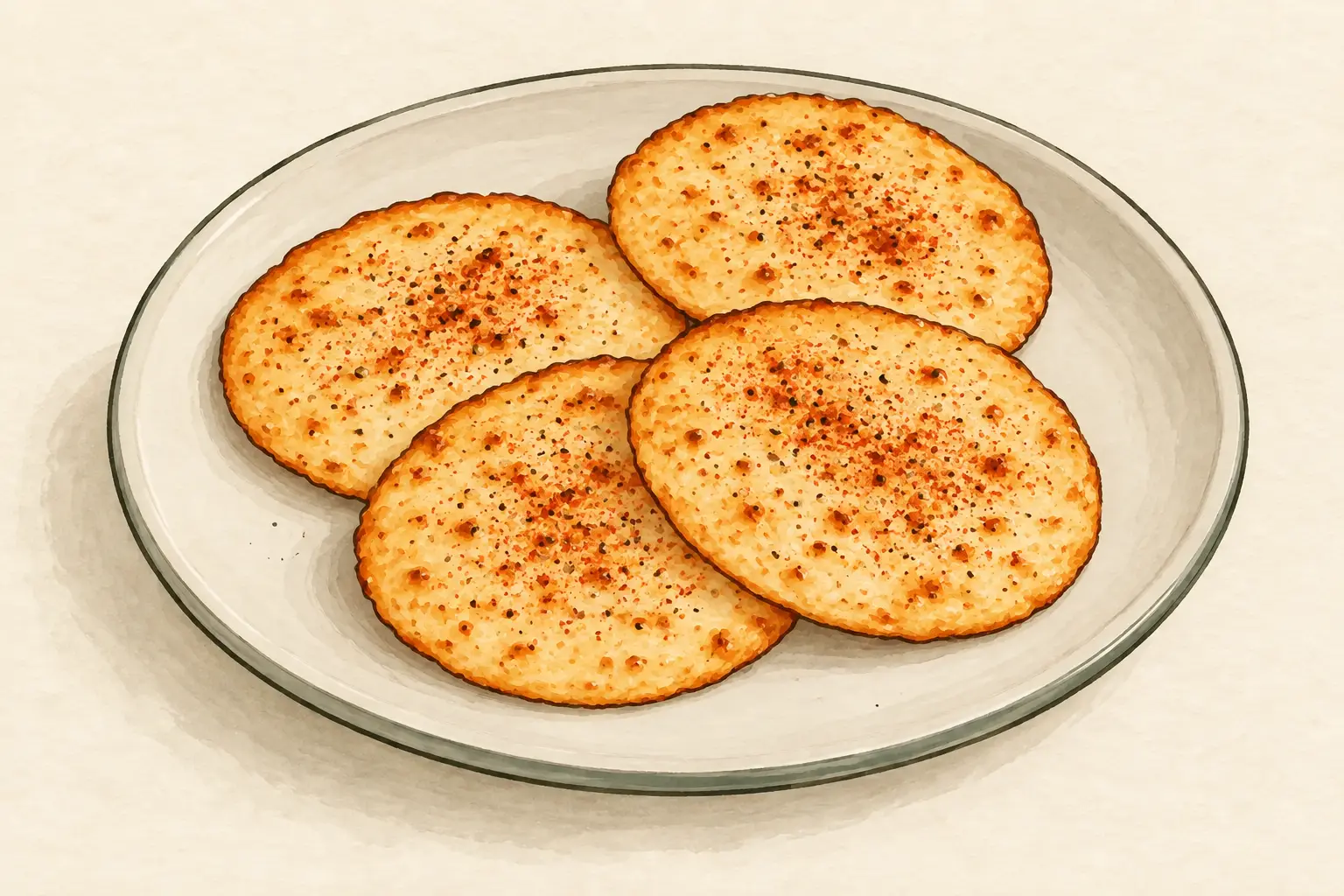 Illustrated concept of thin baked cottage-cheese rounds