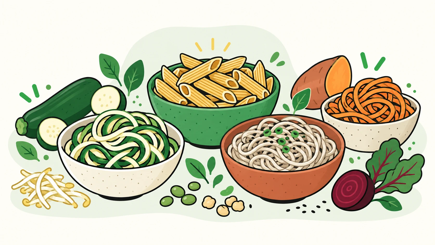 low carb pasta substitute editorial illustration