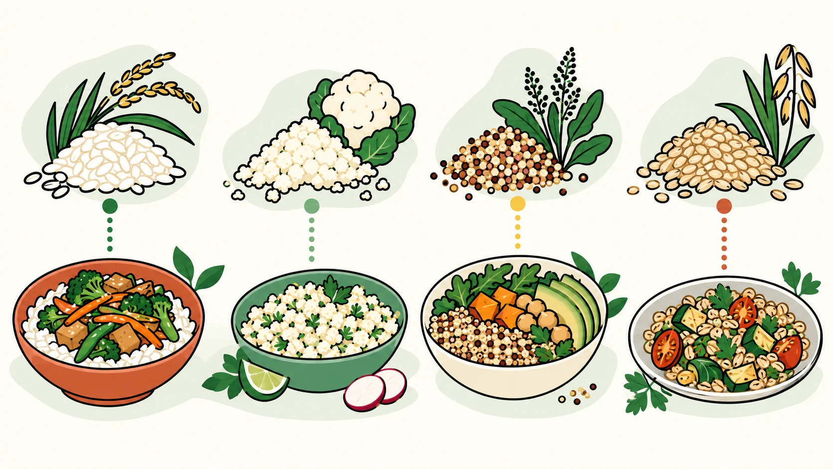 low carb rice substitute editorial illustration