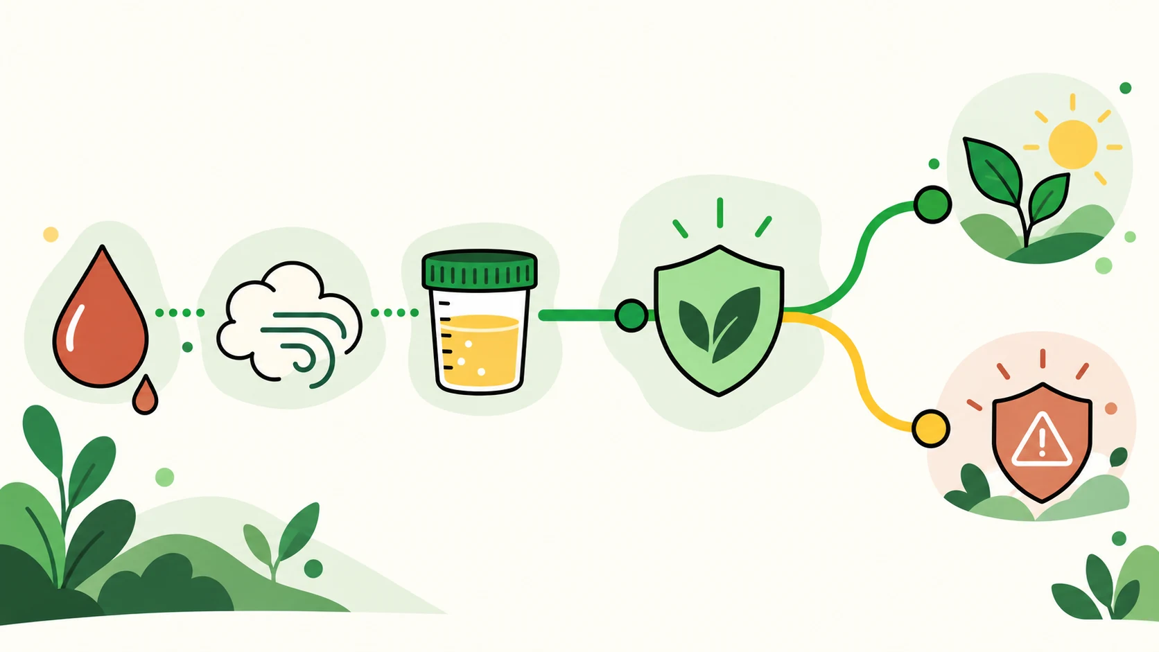 Blood, breath, and urine test inputs routed through safety context without diagnosis