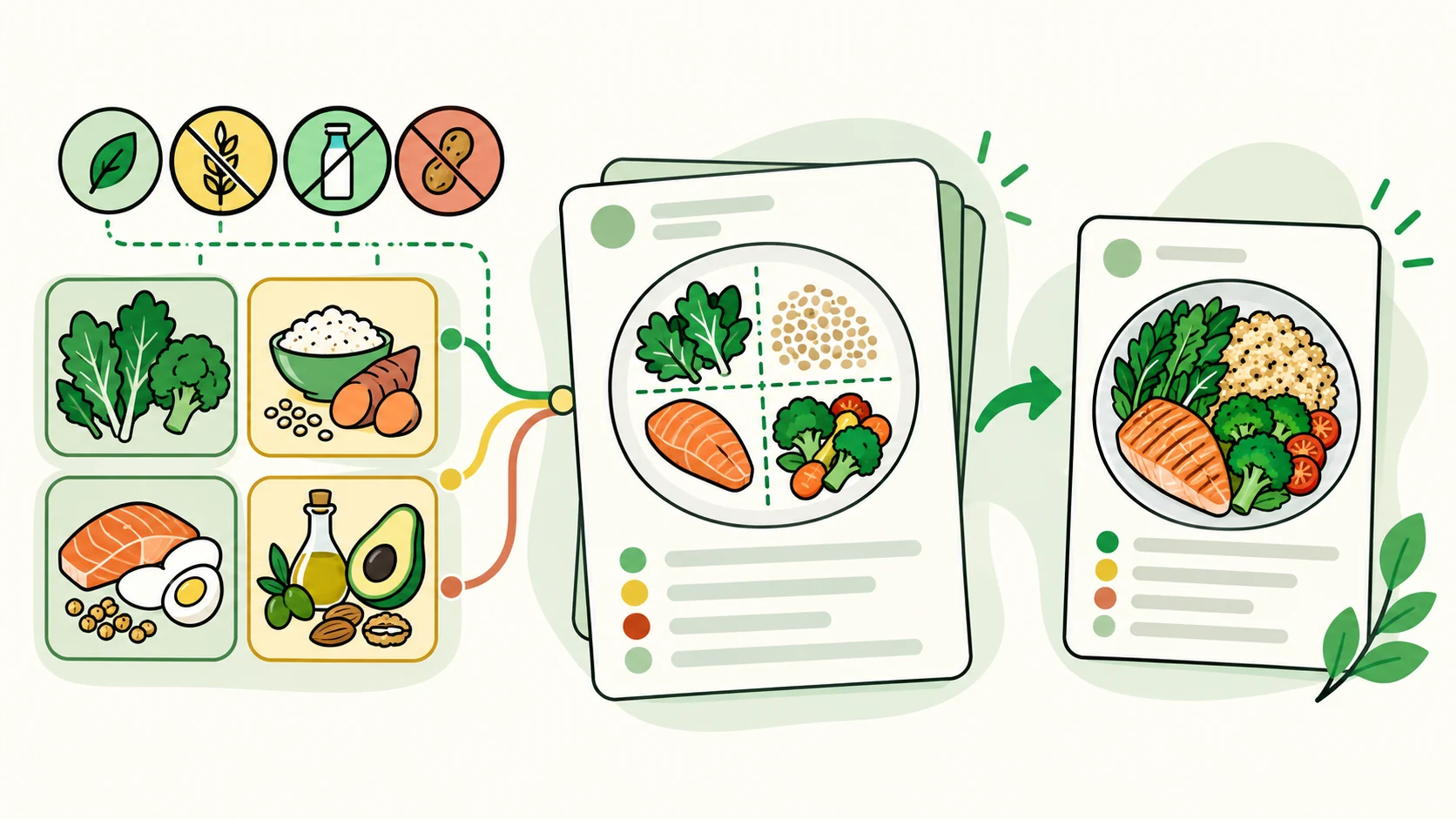 Dietary constraints becoming flexible meal-format cards and shopping categories