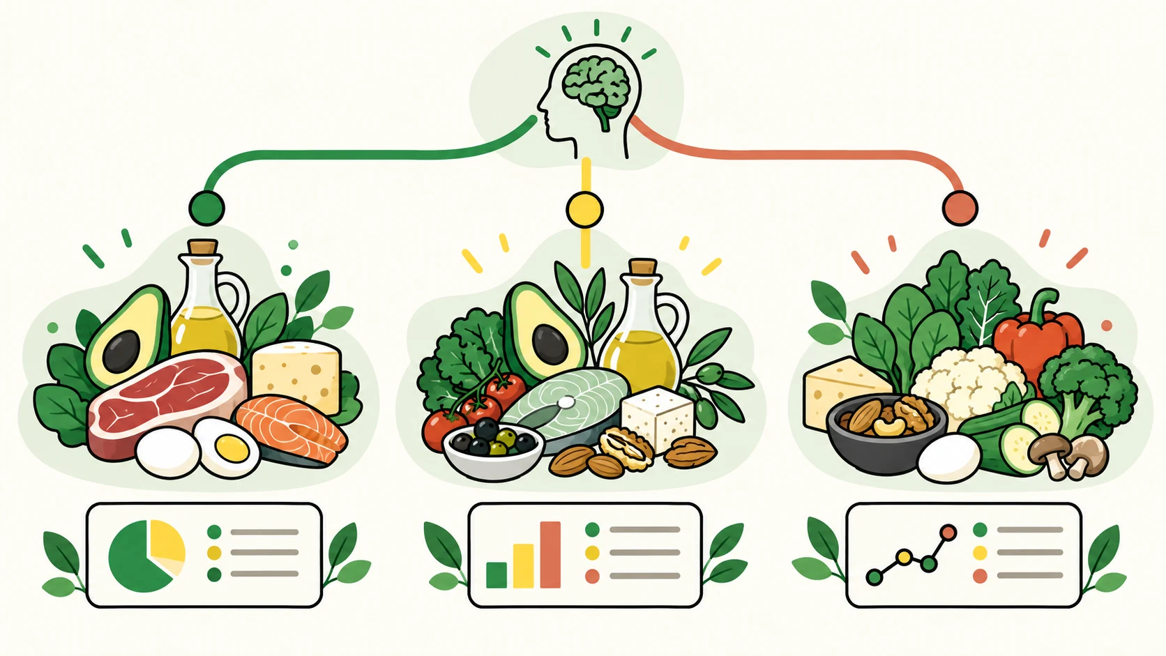 keto vs low carb vs carnivore editorial illustration