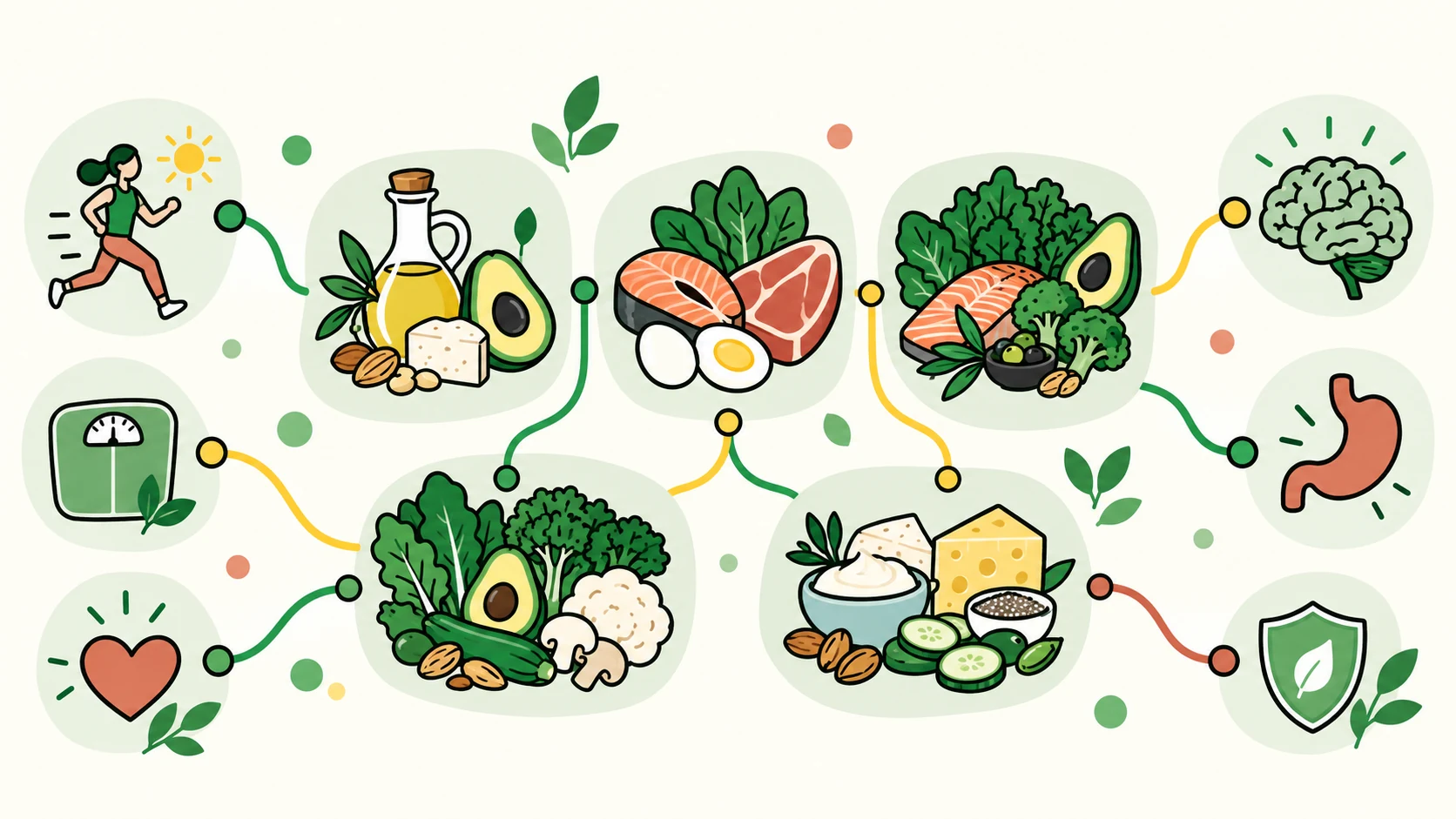 types of keto diet editorial illustration
