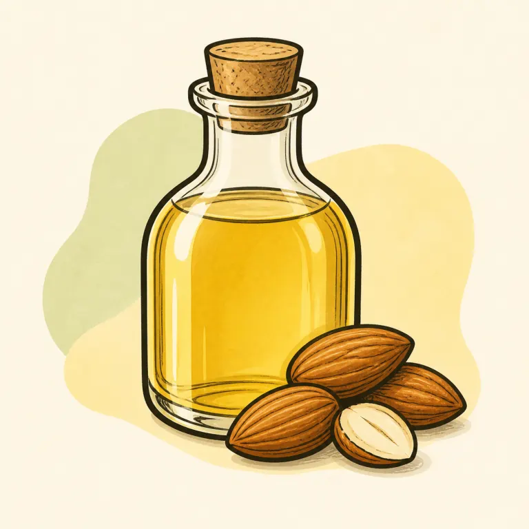 Hand-drawn editorial illustration of Almond oil.