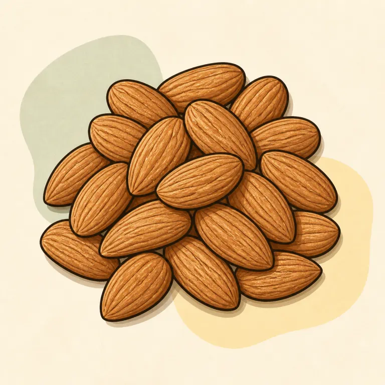 Hand-drawn editorial illustration of Almonds, unroasted.