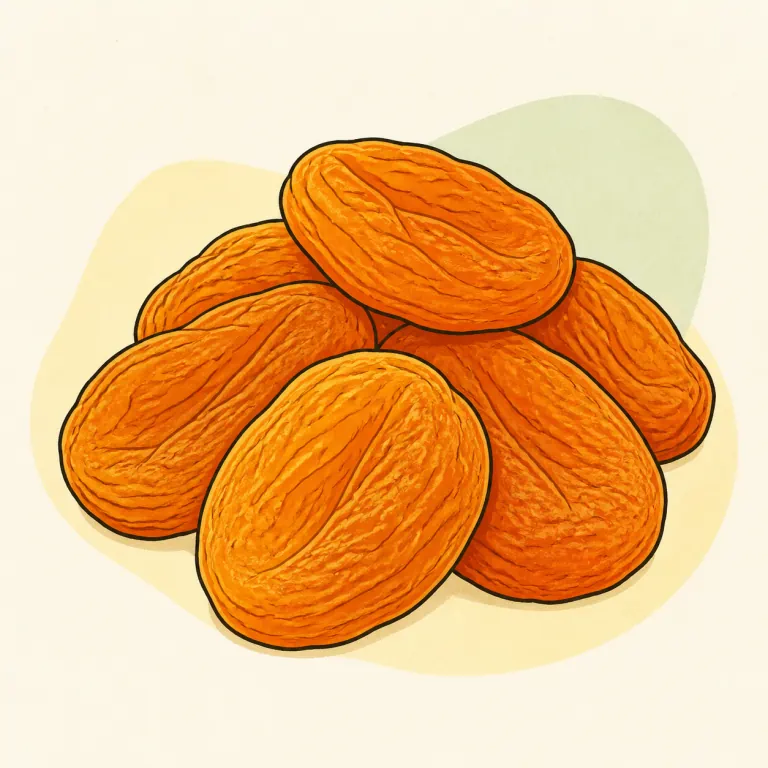 Hand-drawn editorial illustration of Apricot, dried.