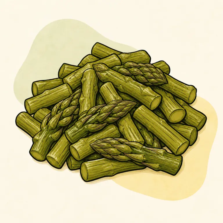 Hand-drawn editorial illustration of Asparagus, canned, cooked, no added fat.