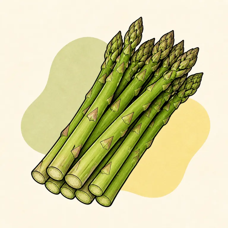 Hand-drawn editorial illustration of Asparagus, raw.