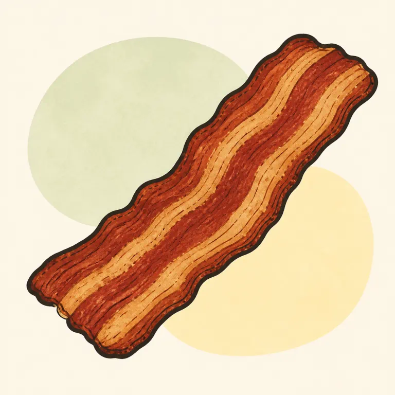 Hand-drawn editorial illustration of Bacon strip, meatless.