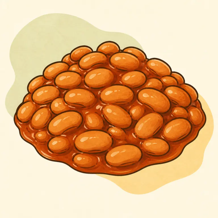 Hand-drawn editorial illustration of Baked beans.