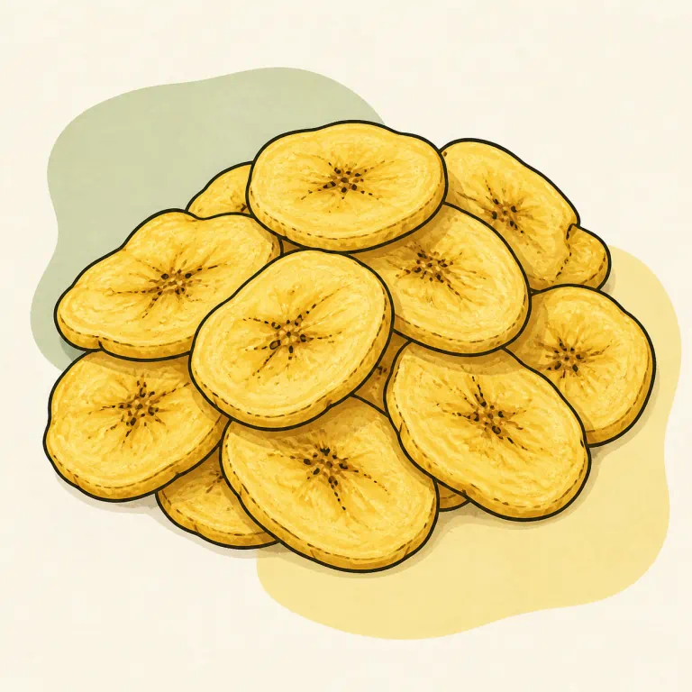 Hand-drawn editorial illustration of Banana chips.