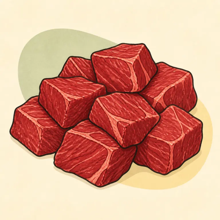 Hand-drawn editorial illustration of Beef, stew meat.