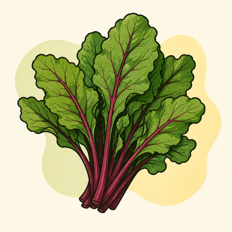 Hand-drawn editorial illustration of Beet greens, raw.