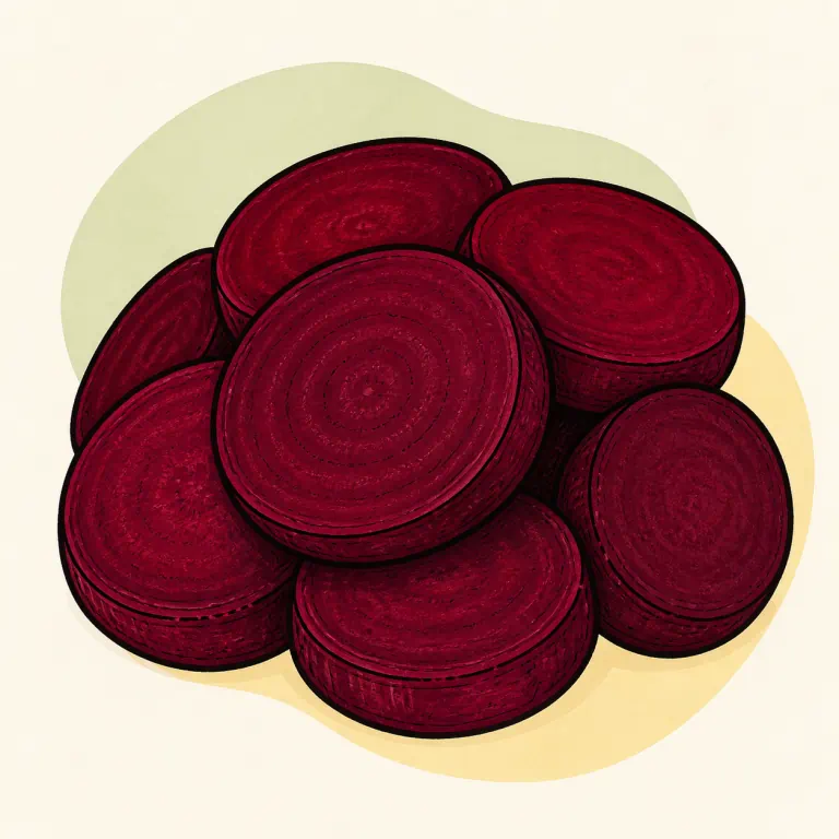 Hand-drawn editorial illustration of Beets, canned, cooked, no added fat.