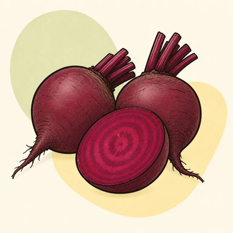 Hand-drawn editorial illustration of Beets, raw.