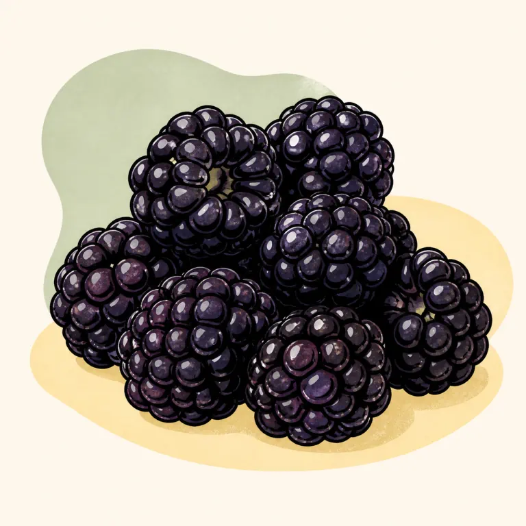 Hand-drawn editorial illustration of Blackberries, raw.