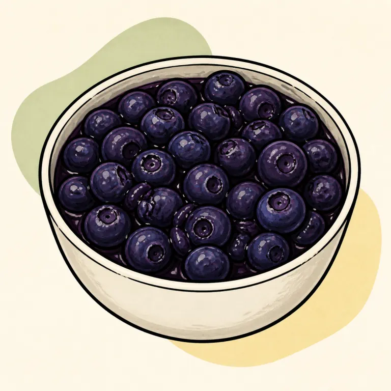 Hand-drawn editorial illustration of Bluberries, canned.