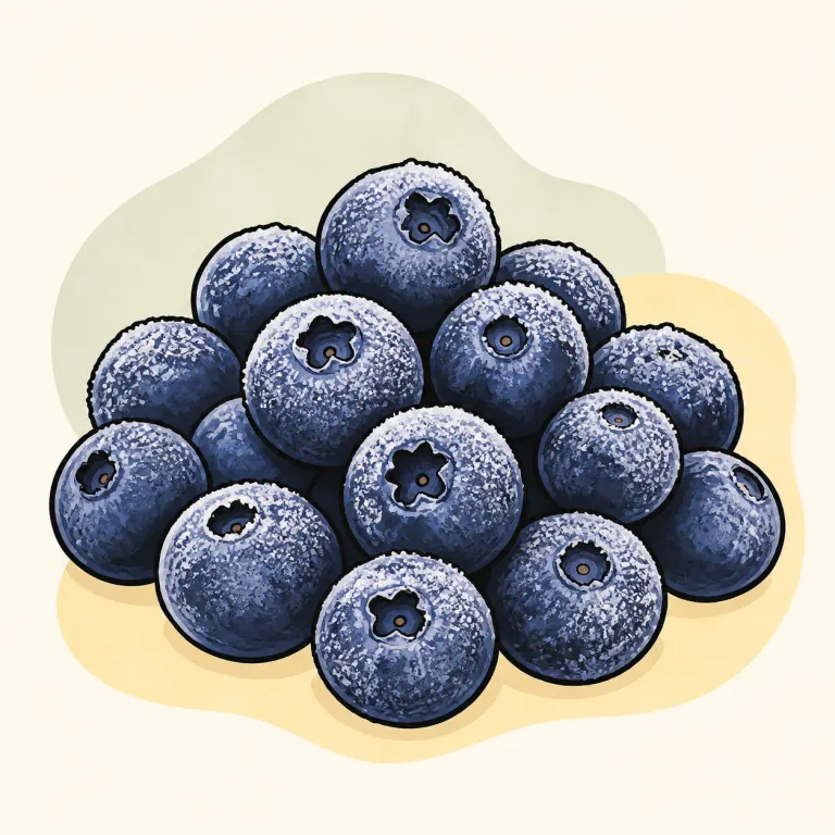 Hand-drawn editorial illustration of Blueberries, frozen.