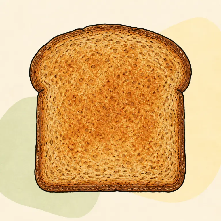 Hand-drawn editorial illustration of Bread, whole grain white, toasted.