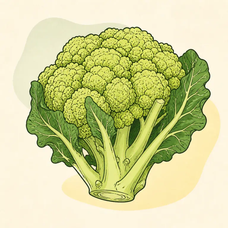 Hand-drawn editorial illustration of Broccoflower, raw.