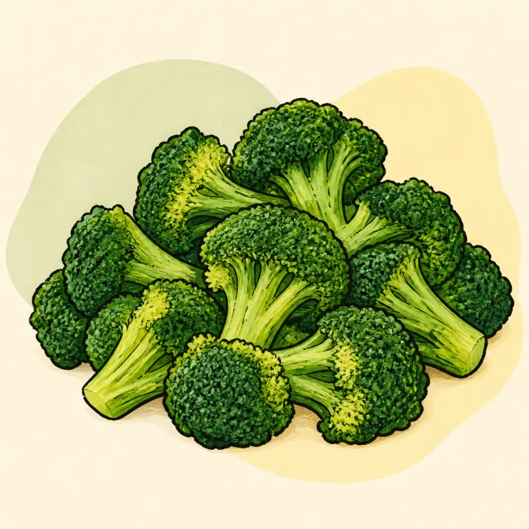 Hand-drawn editorial illustration of Broccoli, frozen, cooked, no added fat.