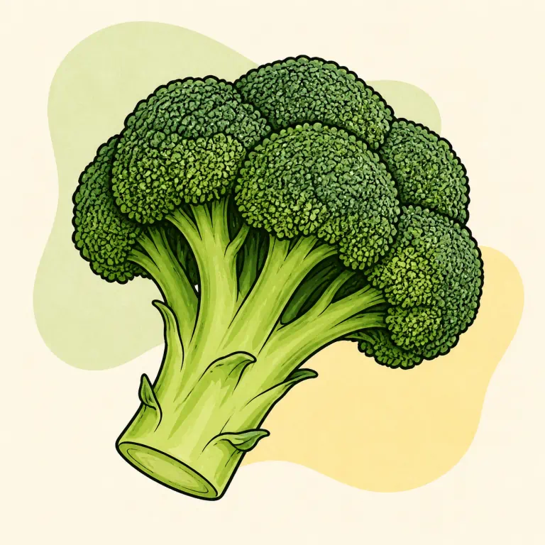 Hand-drawn editorial illustration of Broccoli, raw.