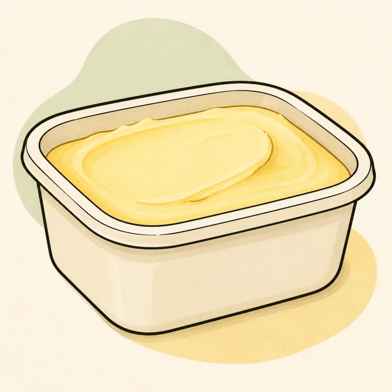 Hand-drawn editorial illustration of Butter, tub.