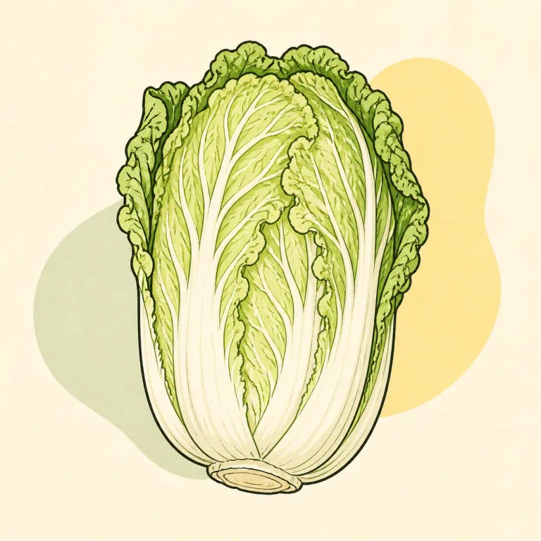 Hand-drawn editorial illustration of Cabbage, Chinese, raw.