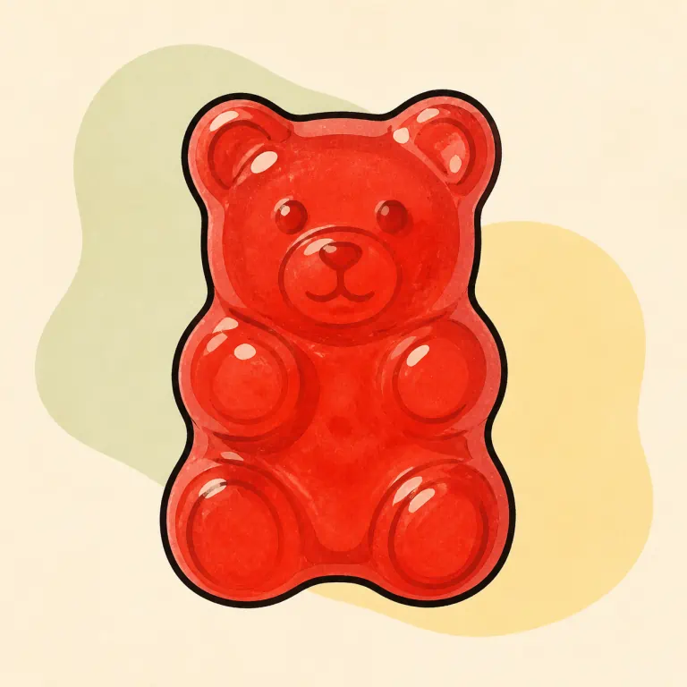 Hand-drawn editorial illustration of Candy, gummy.
