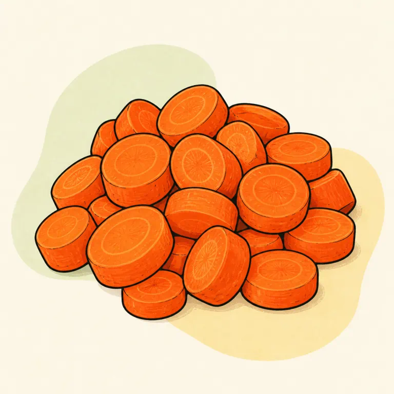 Hand-drawn editorial illustration of Carrots, frozen, cooked, no added fat.