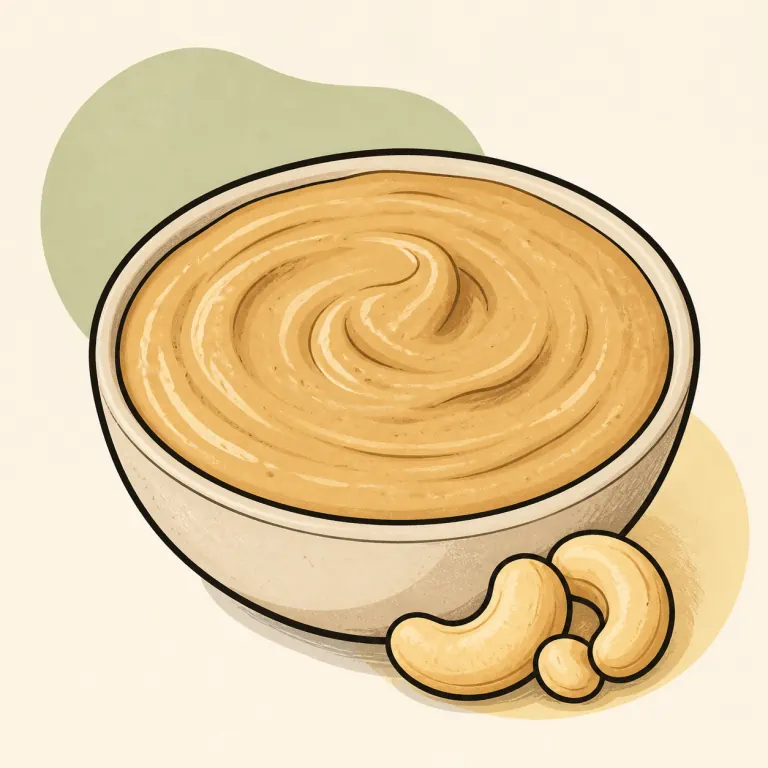 Hand-drawn editorial illustration of Cashew butter.