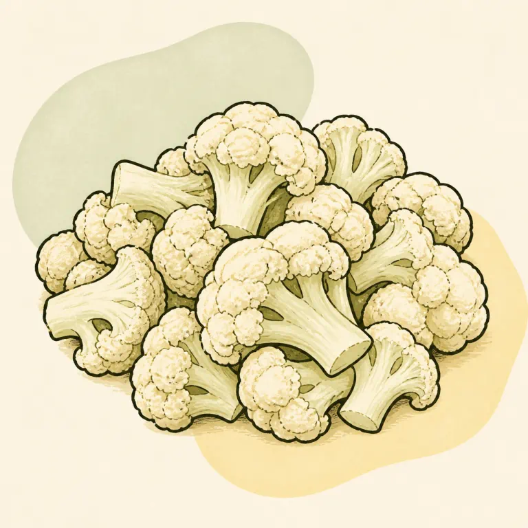 Hand-drawn editorial illustration of Cauliflower, frozen, cooked, no added fat.