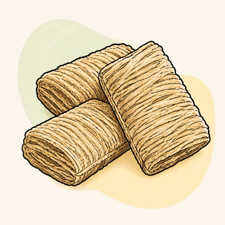 Hand-drawn editorial illustration of Cereal, shredded wheat, plain.