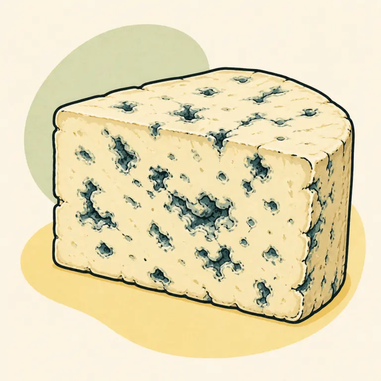 Hand-drawn editorial illustration of Cheese, Blue or Roquefort.