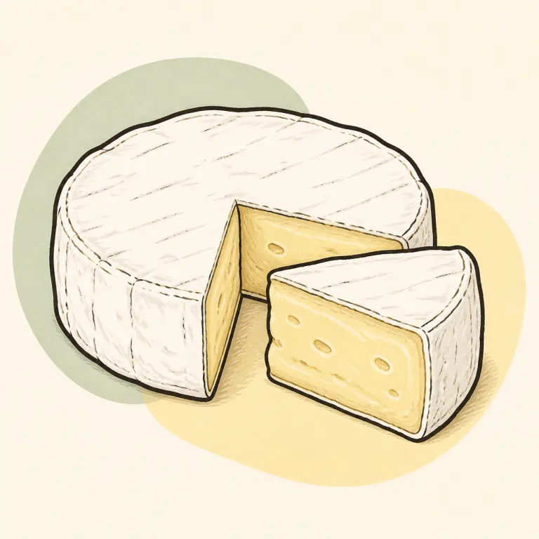 Hand-drawn editorial illustration of Cheese, Brie.