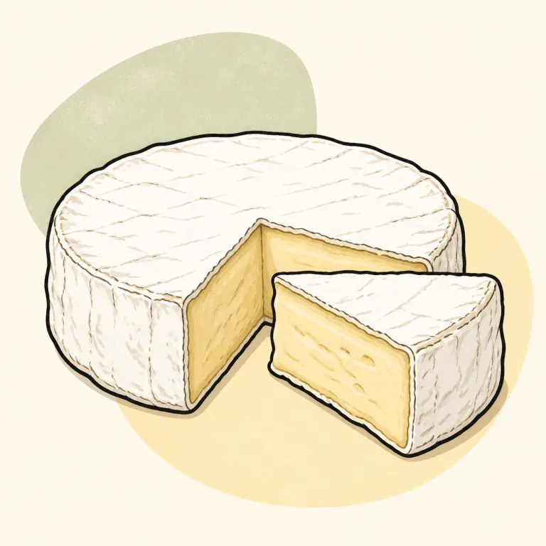 Hand-drawn editorial illustration of Cheese, Camembert.