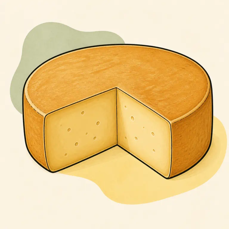 Hand-drawn editorial illustration of Cheese, Fontina.