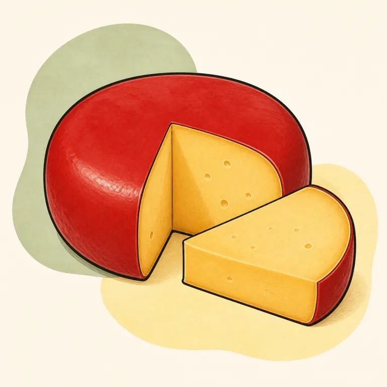 Hand-drawn editorial illustration of Cheese, Gouda or Edam.