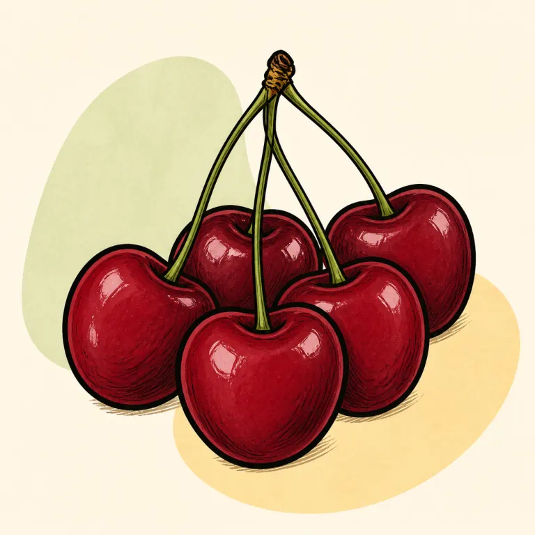 Hand-drawn editorial illustration of Cherries, raw.
