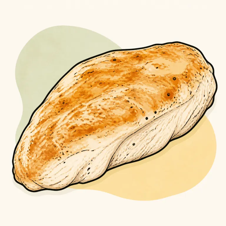 Hand-drawn editorial illustration of Chicken breast, baked, broiled, or roasted, skin eaten, from raw.