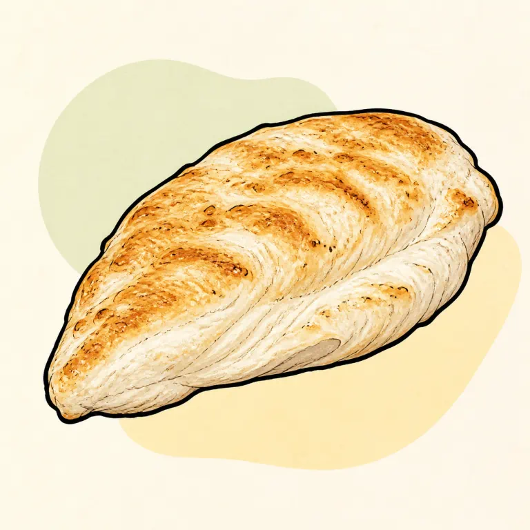 Hand-drawn editorial illustration of Chicken breast, fried, coated, skin / coating eaten, from raw.