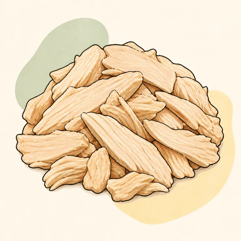 Hand-drawn editorial illustration of Chicken, canned, meat only.
