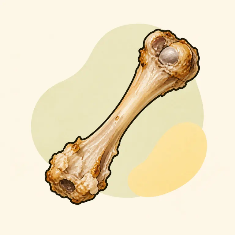 Hand-drawn editorial illustration of Chicken drumstick, baked, broiled, or roasted, skin eaten, from raw.