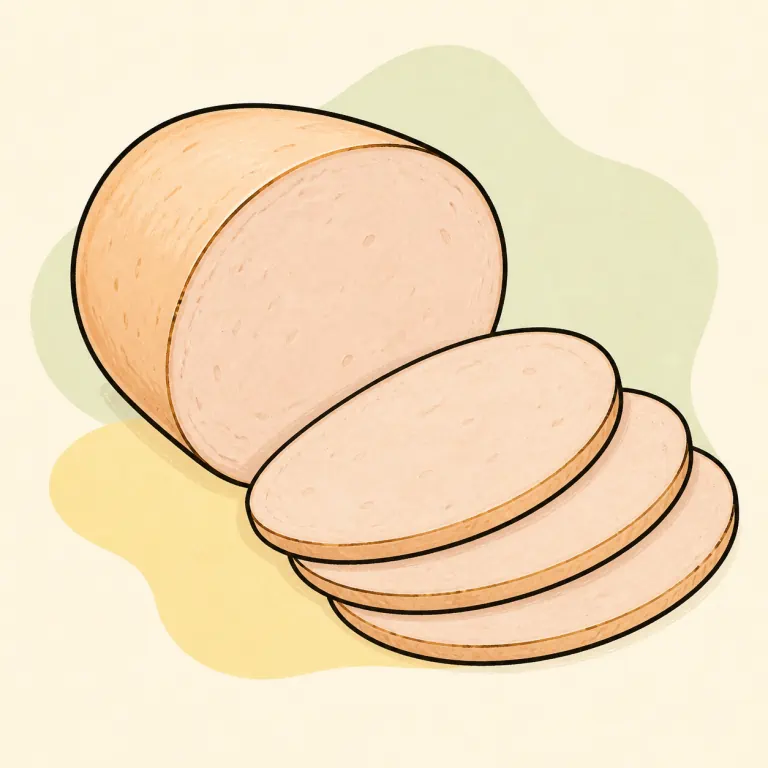 Hand-drawn editorial illustration of Chicken, prepackaged or deli, luncheon meat.
