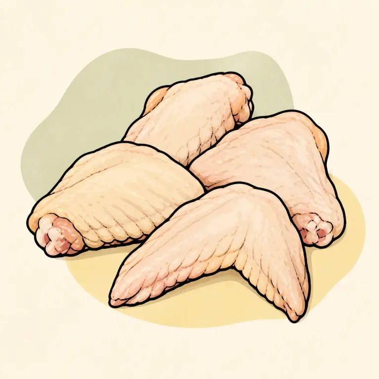 Hand-drawn editorial illustration of Chicken "wings", plain, from other sources.