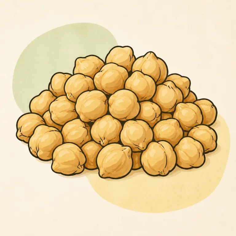 Hand-drawn editorial illustration of Chickpeas, from canned, no added fat.